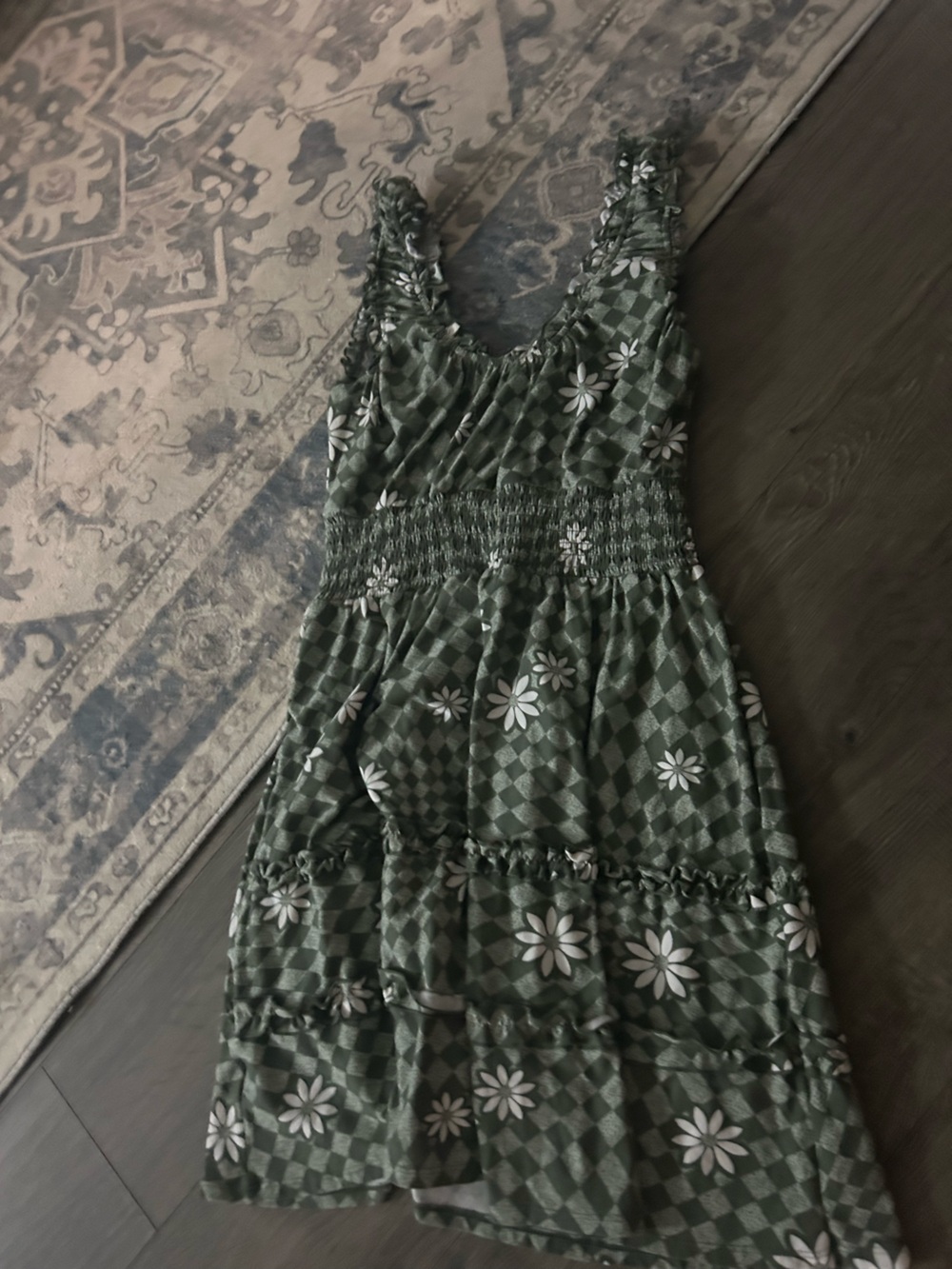 No Boundaries Olive Green Floral Smocked Midi Dress